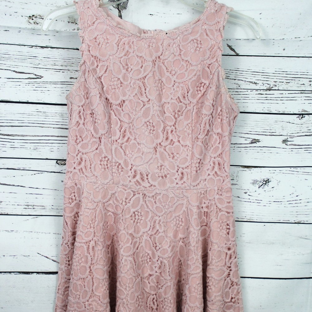 CITY TRIANGLES Juniors PINK LACE FIT AND FLARE COCKTAIL SKATER DRESS D46
